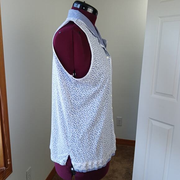 Celestial Dreams Blue Floral Gingham Tank Top XL REPAIRED cottage lace comfy - Picture 2 of 14